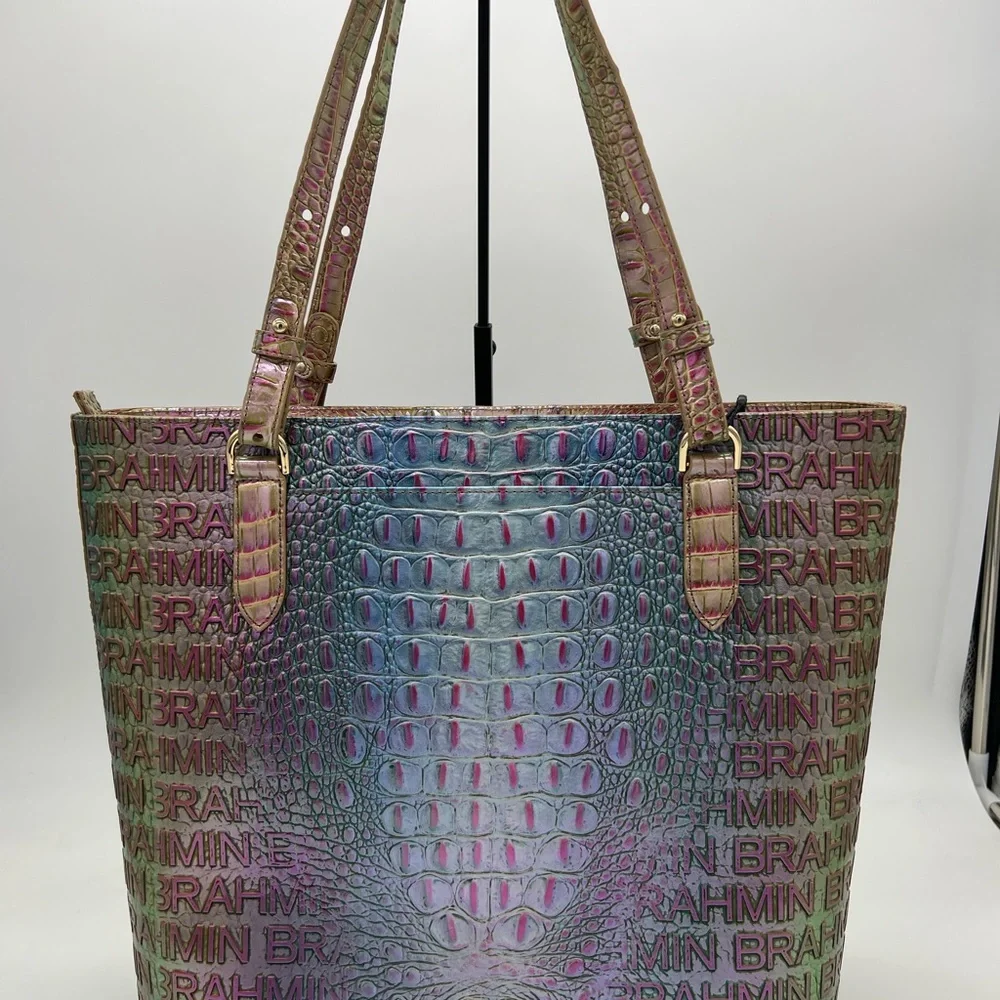 Brahmin Iridescent Multi Croc-Embossed Tote with Gold Hardware - Picture 5 of 12